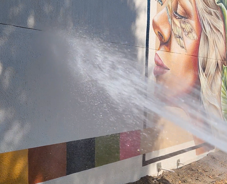 Commercial building exterior facade after professional pressure washing