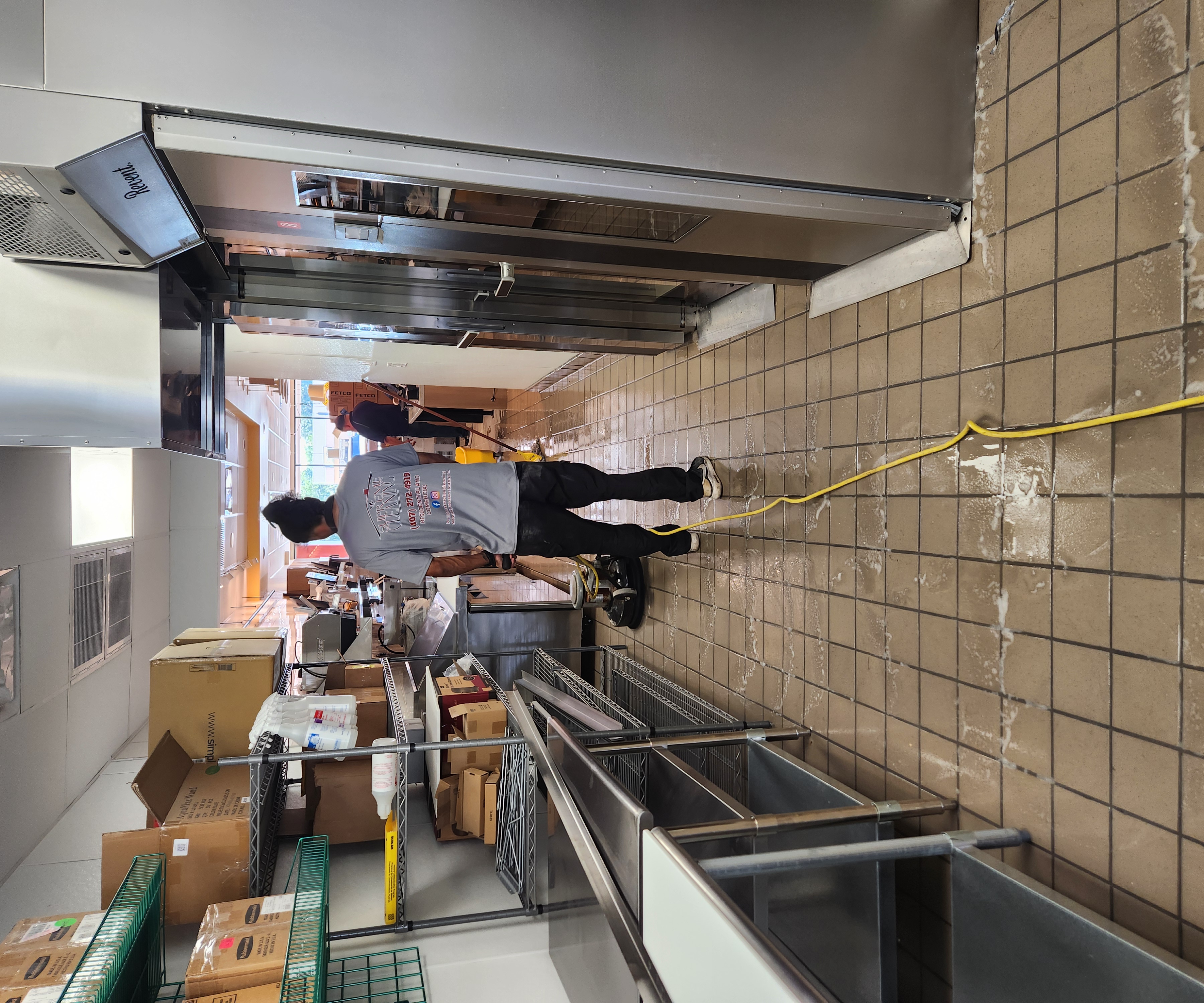 Clean commercial interior tile floor after post-construction cleaning