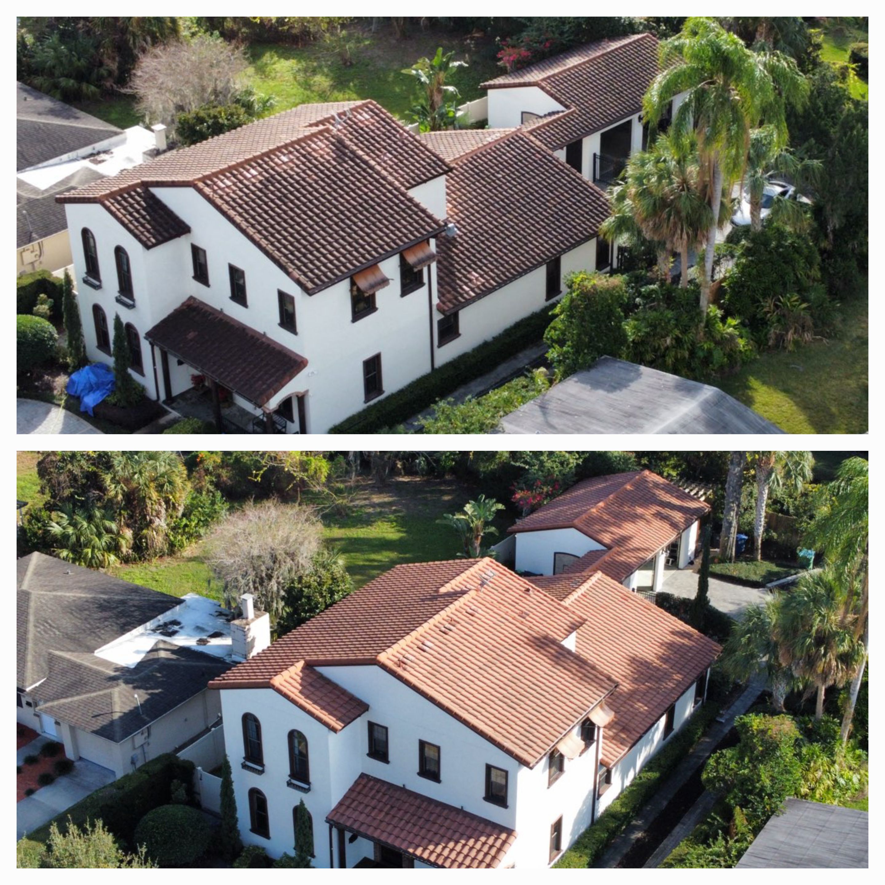 Residential roof after safe soft wash roof cleaning